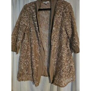 Oleg Cassini Womens Two Piece Cardigan Shell Size 20W Champagne  Lace Sparkle
